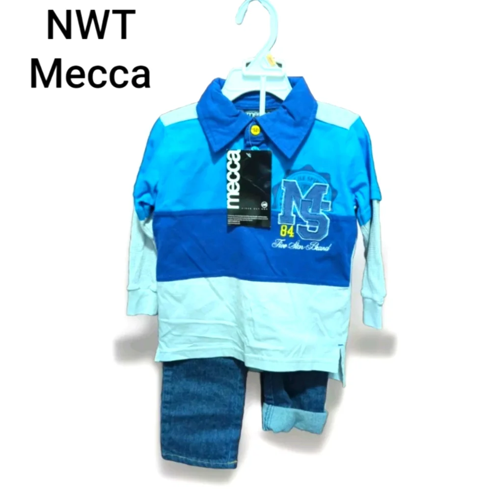 Mecca Boys Toddlers Playwear 2pc Long Sleeve Shirt  & Jeans Set 2T NWT